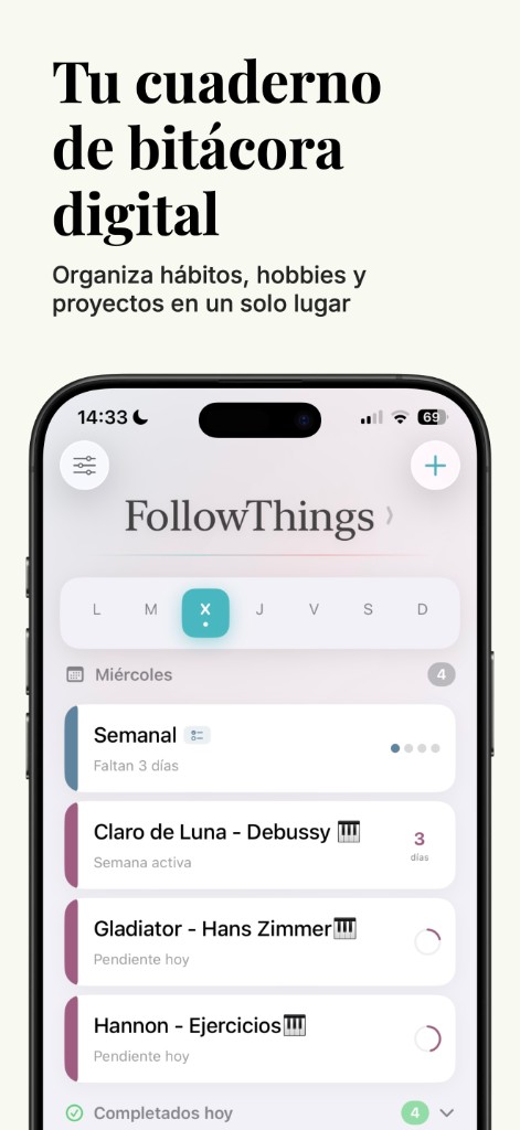 FollowThings - pantalla principal de hábitos